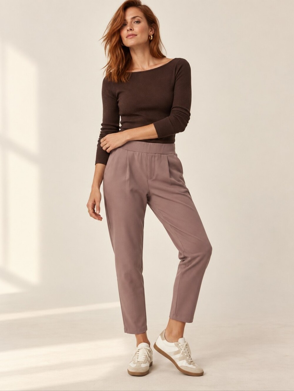 MNG Mango Mauve Pull On Pleated Straight Leg Pants Size S